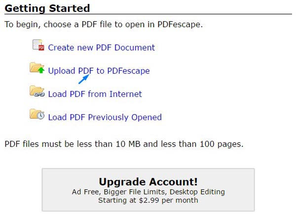 Upload PDF to PDFescape