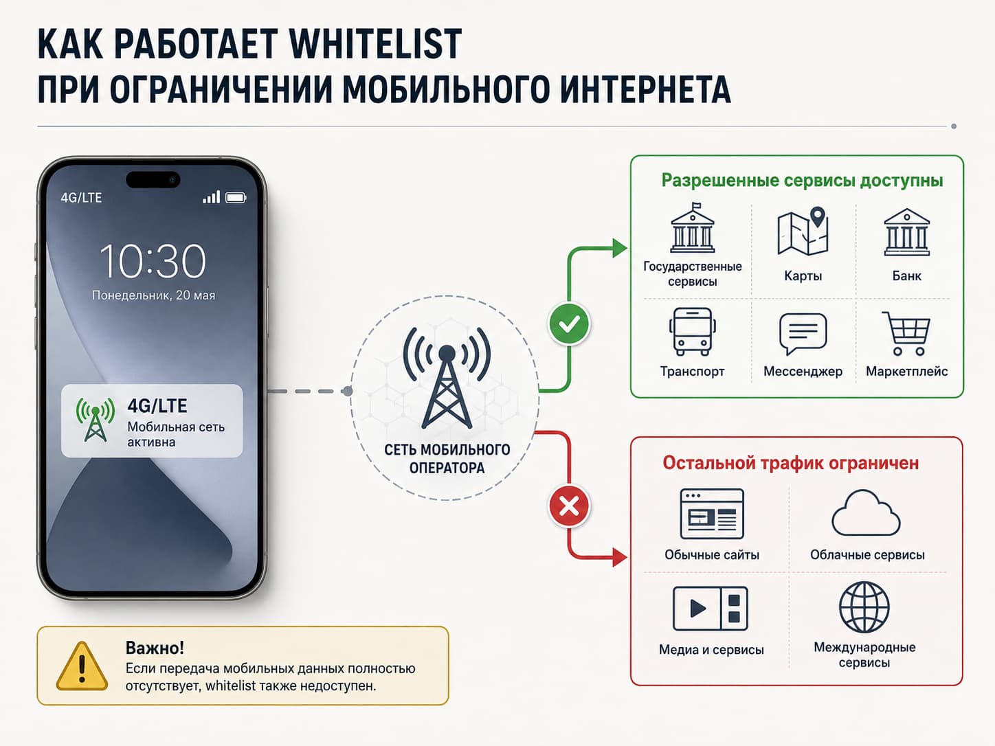 Схема работы белого списка мобильного интернета
