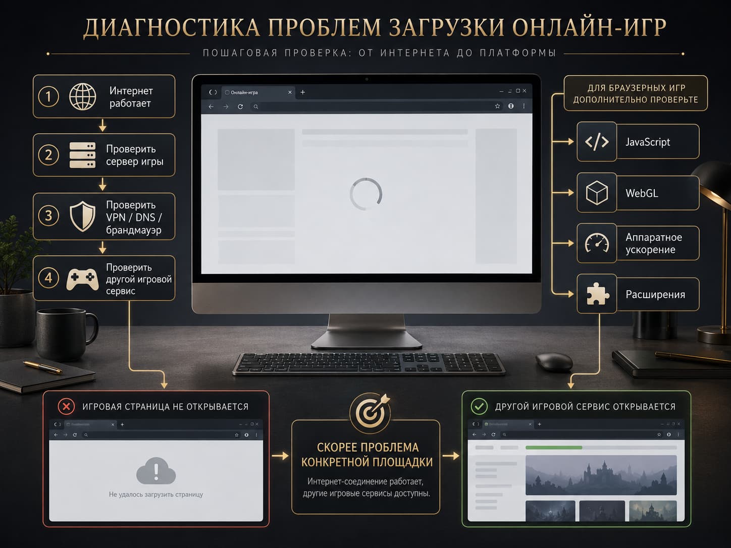 Диагностика онлайн-игры, если интернет работает